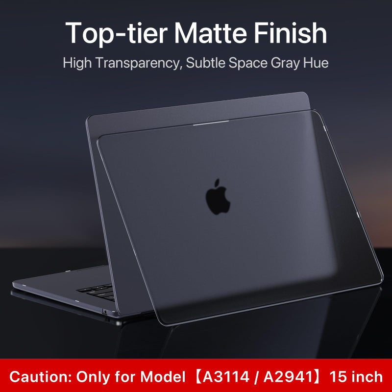 soonjet حافظةoonjet متوافقة مع جهاز MacBook Air 15 بوصة 2023 2024 New M3 M2 [مطابقة اللون الرسمي بنسبة 100%] [درع رفيع للغاية] غطاء حماية صلب غير لامع لجهاز الكمبيوتر المحمول طراز A3114 A2941 - رمادي فلكي شفاف - Image 5
